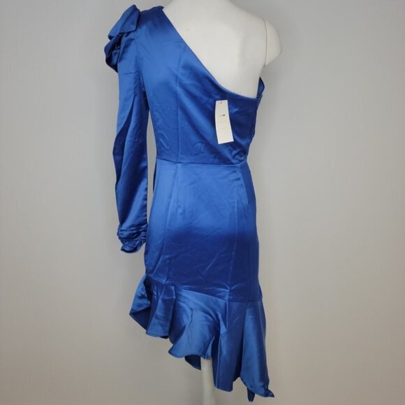 Fashion Nova X Cardi B Silky One Arm Aysymmetrical Dress Size XS Blue - Picture 5 of 7